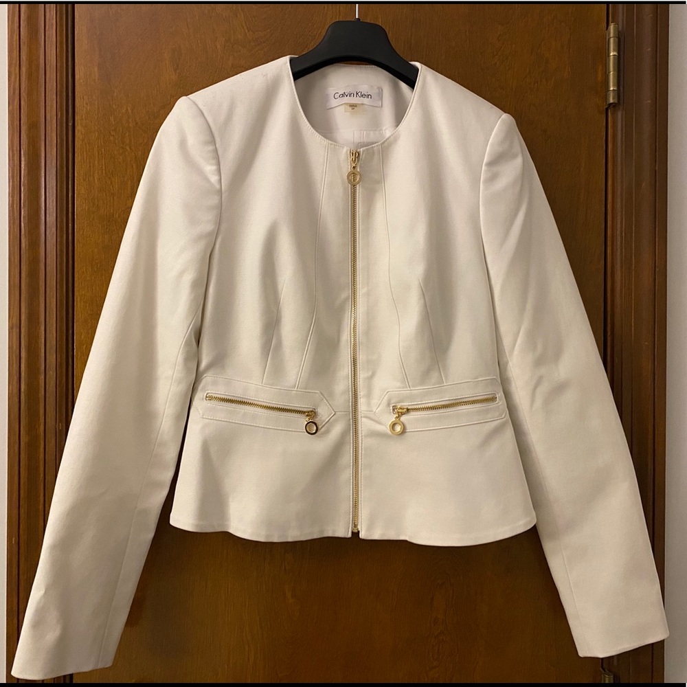 White Calvin Klein Collarless Blazer